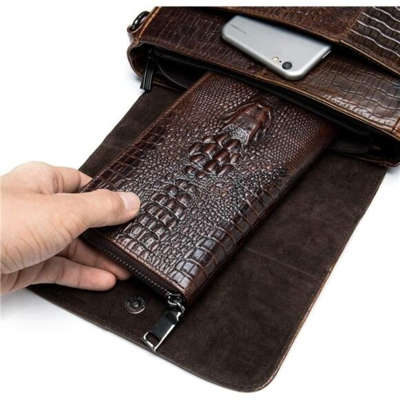 Leather Flap Messenger Bag for Men Small Crossbody Shoulder Bag,Novelty Embossed - Picture 6 of 8